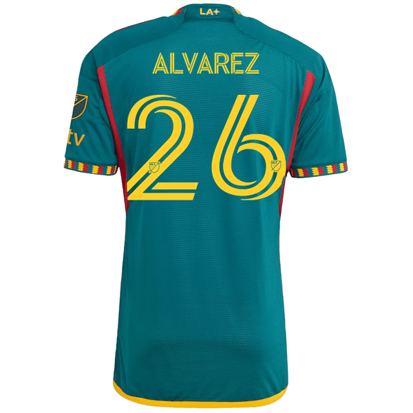 adidas La Galaxy Authentic Alvarez Away Jersey w/ MLS + Apple TV Patch 23/24 (Green/Yellow) | SoccerWearhouse
