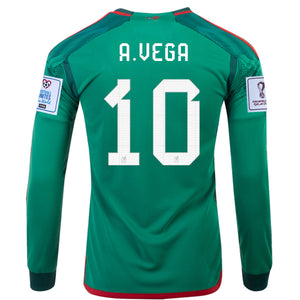 adidas Mexico Alexis Vega Home Long Sleeve Jersey 22/23 w/ World Cup 2022 Patches (Vivid Green)