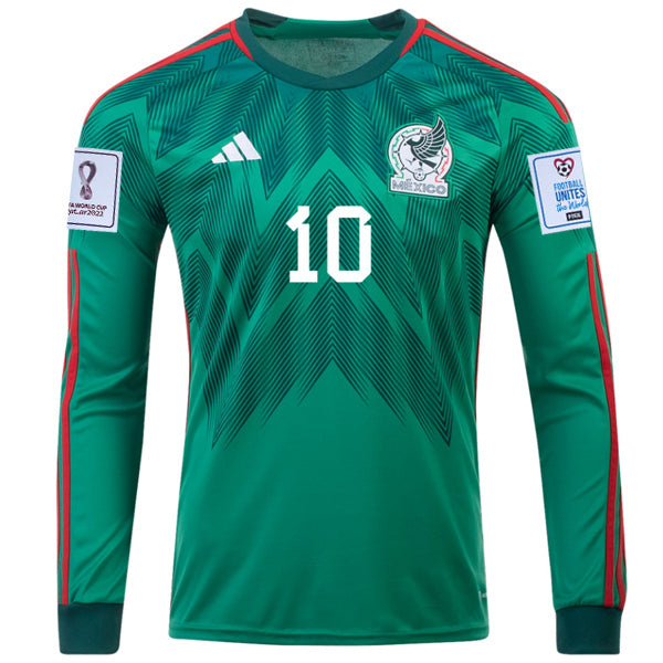 Adidas Mexico Alexis Vega Home Long Sleeve Jersey 22/23 w/ World Cup 2022 Patches (Vivid Green) Size XL