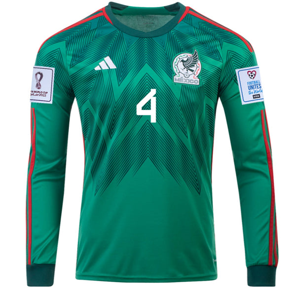 Adidas Mexico Edson Alvarez Home Long Sleeve Jersey 22/23 w/ World Cup 2022 Patches (Vivid Green) Size XL