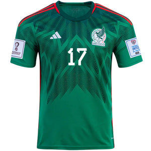 adidas Mexico Orbelin Pineda Home Jersey w/ World Cup 2022 Patches 22/23 (Vivid Green)