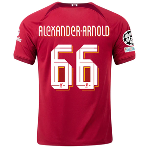 Nike Liverpool Trent Alexander-Arnold Home Jersey con parches de la Liga de Campeones 22/23 (Rojo duro/Rojo equipo) 