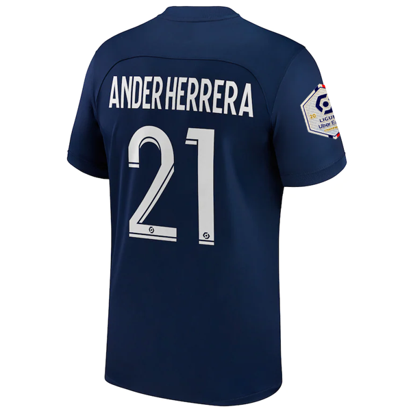 Camiseta de local Nike Paris Saint-Germain Ander Herrera con parche de campeón de la Ligue 1 22/23 (azul marino medianoche/blanco)