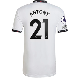 adidas Mancheser United Antony Away Jersey w/ EPL + No Room For Racism Patches 22/23 (White)