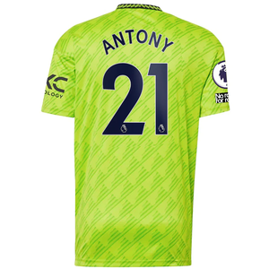 adidas Manchester United Antony Third Jersey w/ EPL + No Room For Racism Patches 22/23 (Solar Slime)