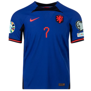 Nike Netherlands Steven Bergwijn Match Authentic Away Jersey w/ Euro Qualifying Patches 22/23 (Deep Royal/Habanero Red)