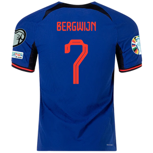 Nike Netherlands Steven Bergwijn Match Authentic Away Jersey w/ Euro Qualifying Patches 22/23 (Deep Royal/Habanero Red)