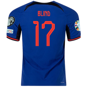 Nike Netherlands Daley Blind Match Authentic Away Jersey w/ Euro Qualifying Patches 22/23 (Deep Royal/Habanero Red)