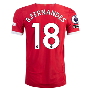 adidas Authentic Manchester United Bruno Fernandes Home Jersey w/ EPL + No Room For Racism Patches 21/22 (Real Red/White)