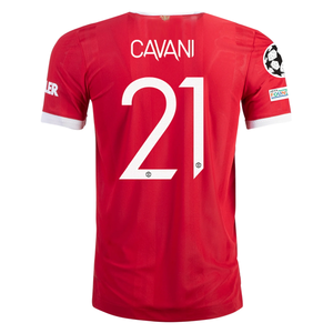 adidas Authentic Manchester United Edison Cavani Home Jersey w/ Champions League Patches 21/22 (Real Red/White)