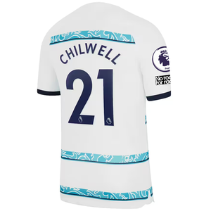 Nike Chelsea Ben Chilwell Away Jersey w/ EPL + Club World Cup Patches 22/23 (White/College Navy)