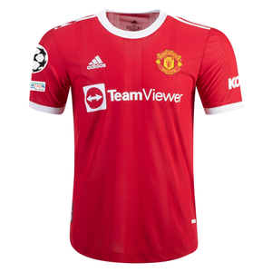 adidas Authentic Manchester United Bruno Fernandes Home Jersey w/ Champions League Patches 21/22 (Real Red/White)
