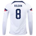Camiseta Nike Estados Unidos Cristian Roldan Home Manga Larga 22/23 (Blanco/Azul)