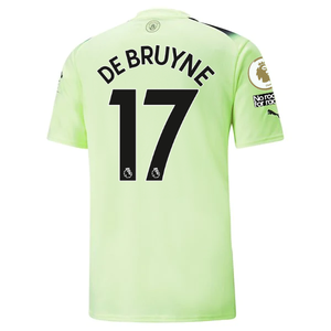 Puma Manchester City Kevin De Bruyne Third Jersey w/ EPL + No Room For Racism Patches 22/23 (Fizzy Light/Parisian Night)