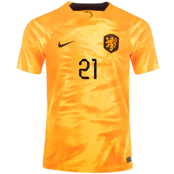 Camiseta Nike Holanda Frenkie De Jong Local 22/23 (Naranja Láser/Negro)