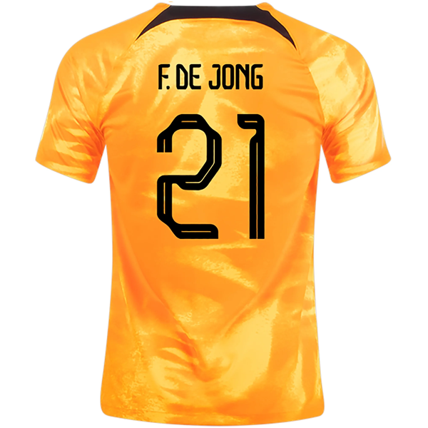 Camiseta Nike Holanda Frenkie De Jong Local 22/23 (Naranja Láser/Negro)