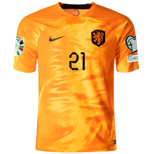 Nike Netherlands Frenkie De Jong Home Match Authentic Jersey w/ Euro Qualifying Patches 22/23 (Laser Orange/Black)