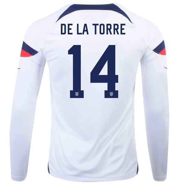 Camiseta Nike Estados Unidos Luca De La Torre Home Manga Larga 22/23 (Blanco/Azul)