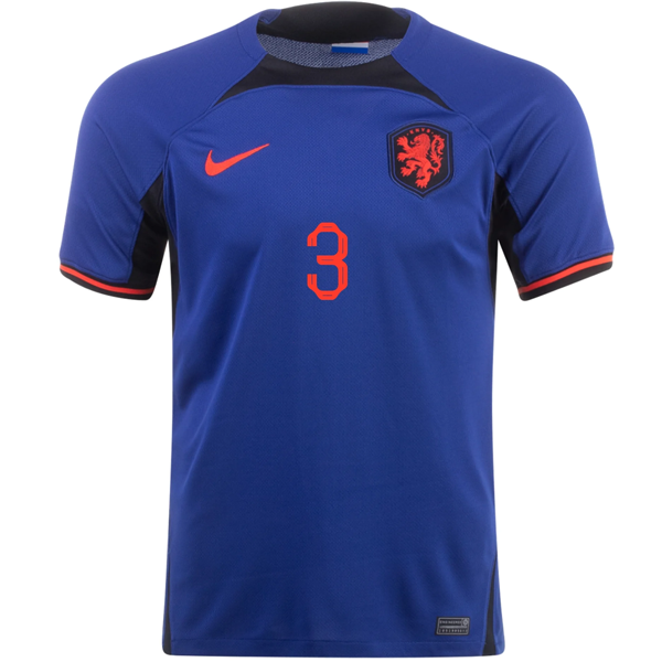 Camiseta Nike Holanda De Ligt Visitante 22/23 (Azul Profundo/Rojo Habanero)