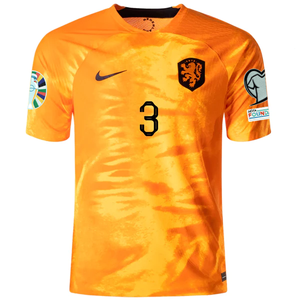 Nike Netherlands De Ligt Home Match Authentic Jersey w/ Euro Qualifying Patches 22/23 (Laser Orange/Black)