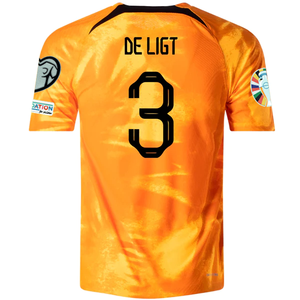 Nike Netherlands De Ligt Home Match Authentic Jersey w/ Euro Qualifying Patches 22/23 (Laser Orange/Black)