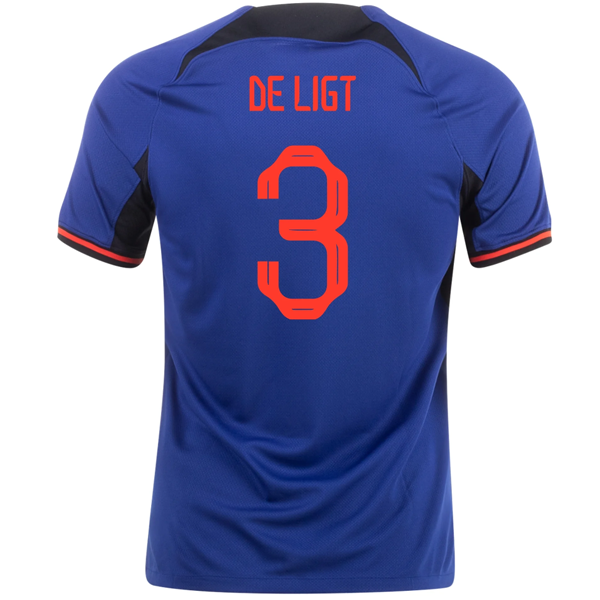 Camiseta Nike Holanda De Ligt Visitante 22/23 (Azul Profundo/Rojo Habanero)