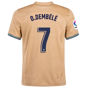 Nike Barcelona Ousmane Dembele Away Jersey w/ La Liga Patch 22/23 (Club Gold)