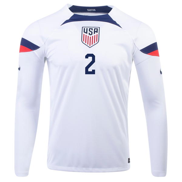Camiseta Nike Estados Unidos Sergino Dest Home Manga Larga 22/23 (Blanco/Azul)