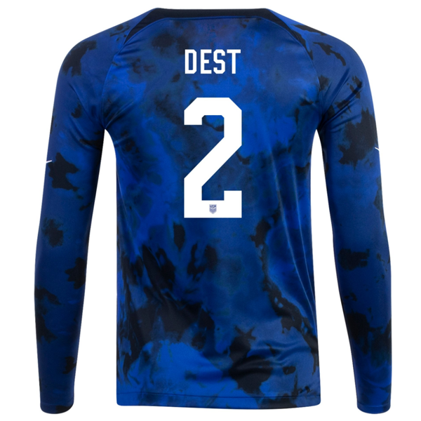 Nike Estados Unidos Sergino Dest Long Sleeve Away Jersey 22/23 (Azul brillante/Blanco)