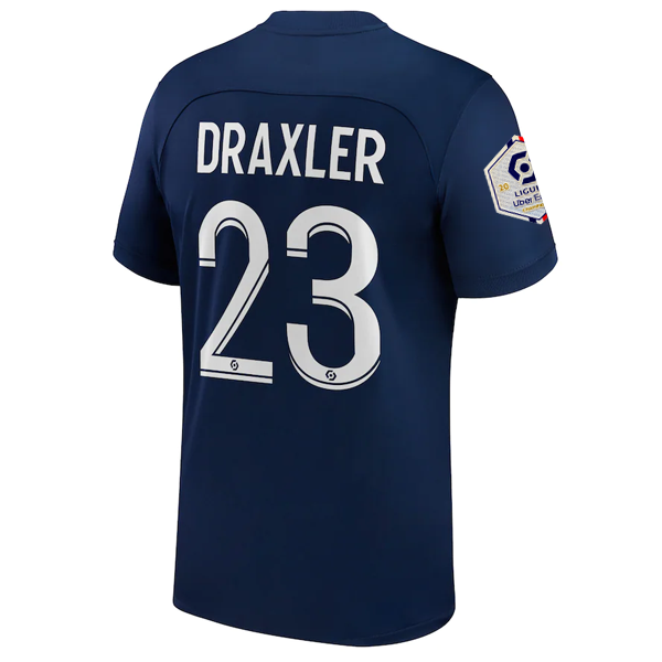 Camiseta de local Nike Paris Saint-Germain Julian Draxler con parche de campeón de la Ligue 1 22/23 (azul marino medianoche/blanco)