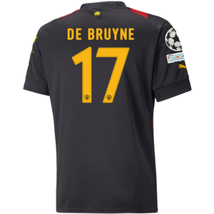 Puma Manchester City Kevin De Bruyne Away Jersey w/ Champions League Patches 22/23 (Puma Black/Tango Red)