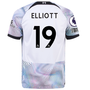 Nike Liverpool Harvey Elliot Away Jersey w/ EPL + No Room For Racism Patches 22/23 (White/Black)