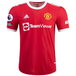 adidas Authentic Manchester United Harry Maguire Home Jersey w/ EPL + No Room For Racism Patches 21/22 (Real Red/White)