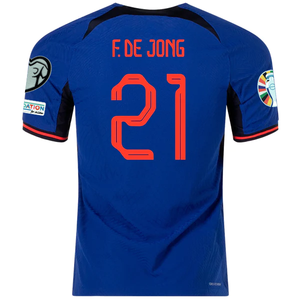 Nike Netherlands Frenkie De Jong Match Authentic Away Jersey w/ Euro Qualifying Patches 22/23 (Deep Royal/Habanero Red)