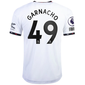 adidas Manchester United Alejandro Garnacho Authentic Away Jersey w/ EPL + No Room For Racism Patches 22/23 (White/Black)