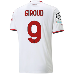 Puma AC Milan Oliver Giroud Away Jersey w/ Champions League + Scudetto Patches 22/23 (White)