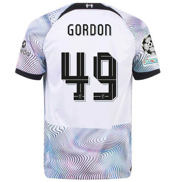 Nike Liverpool Gordon Away Jersey w/ Champions League Patches 22/23  (White/Black)