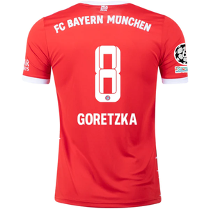 adidas Bayern Munich Leon Goretzka Home Jersey w/ Champions League Patches 22/23 (Red/White)