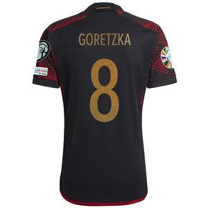 adidas Germany Leon Goretzka Away Jersey w/ Euro Qualifier Patches 22/23 (Black/Burgundy)