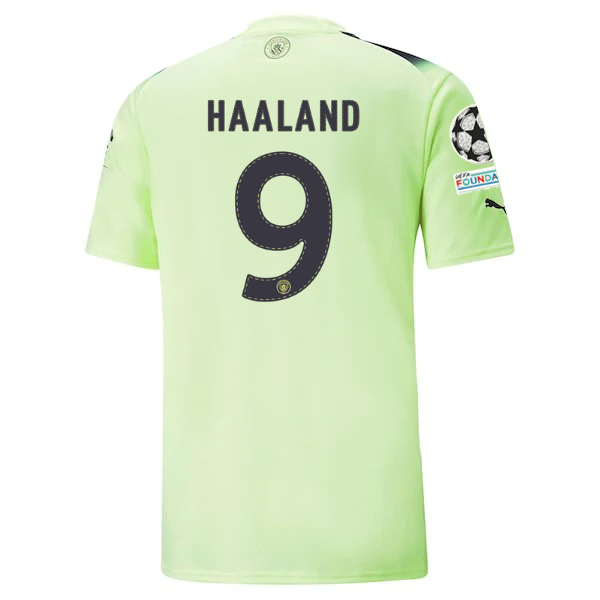 Puma Manchester City Erling Haaland Third Jersey w/ Champions League Patches 22/23 (Fizzy Light/Parisian Night) Size M