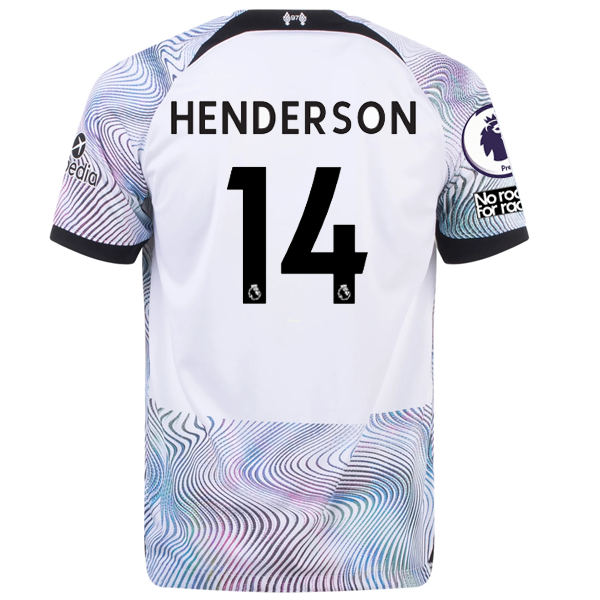 Nike Liverpool Jordan Henderson Away Jersey w/ EPL + No Room For Racism  Patches 22/23 (White/Black)