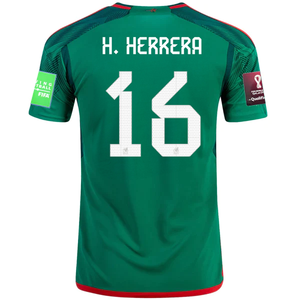 adidas Mexico Hector Herrera Home Jersey w/ World Cup 2022 Patches 22/23 (Vivid Green)