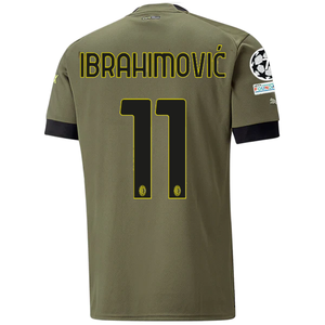 Puma AC Milan Zlatan Ibrahimovic Third Jersey w/ Champions League Patches 22/23 (Dark Green Moss/Spring Moss)