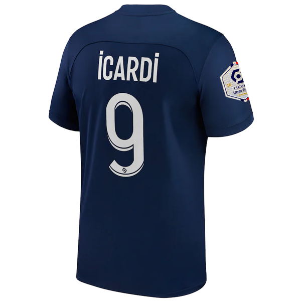 Camiseta Nike Paris Saint-Germain Mario Icardi Home con parche de campeón de la Ligue 1 22/23 (azul marino medianoche/blanco)