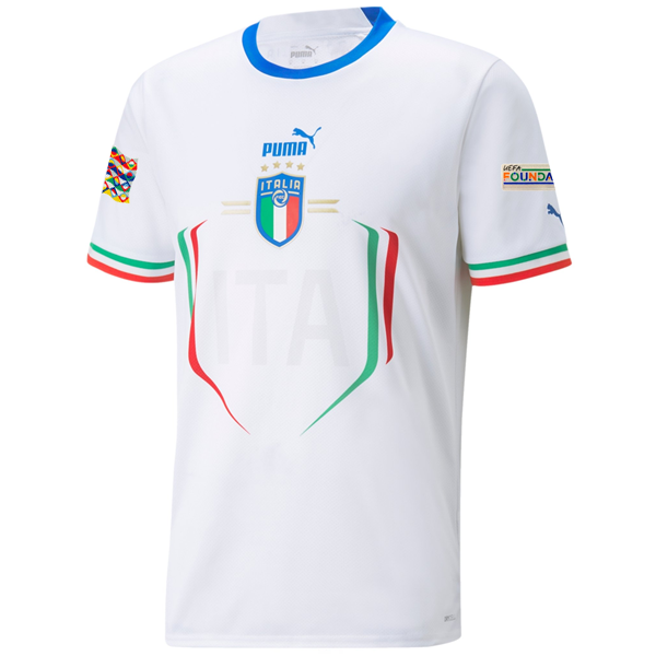 Camiseta Puma Italia Visitante con parches de la Liga de Naciones 22/23 (Puma White/Ultra Blue)
