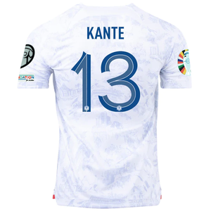 Nike France N'golo Kante Away Jersey w/ Nations League Champion Patch + Euro Qualifying Patches 22/23 (White)