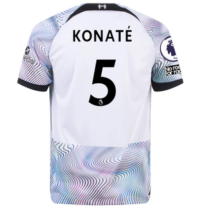 Nike Liverpool Konate Away Jersey w/ EPL + No Room For Racism Patches 22/23 (White/Black)