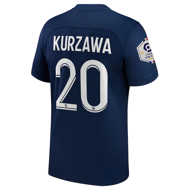 Camiseta Nike Paris Saint-Germain Kurzawa Home con parche de campeón de la Ligue 1 22/23 (azul marino medianoche/blanco)