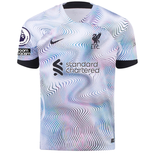 Nike Liverpool Mohamad Salah Away Jersey con EPL + No Room For Racism Patches 22/23 (Blanco/Negro)