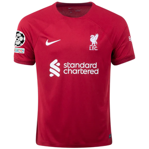 Nike Liverpool Ibrahim Konate Home Jersey con parches de la Liga de Campeones 22/23 (Rojo duro/Rojo equipo) 